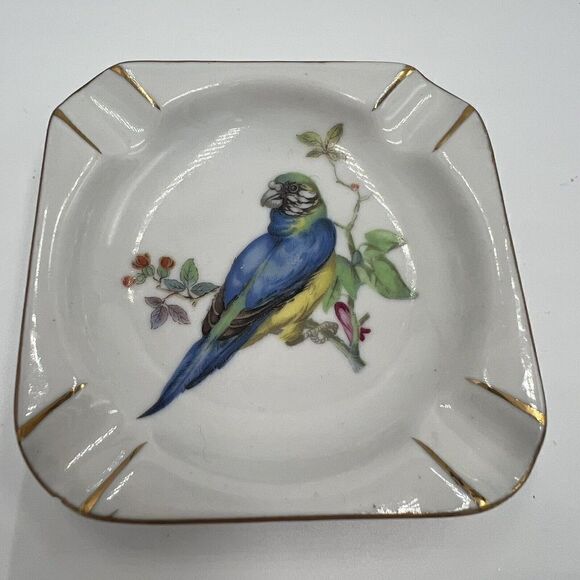 DRESDEN BIRD ASHTRAY Hand Painted 14K Gold Small Chip MINI Porcelain Germany - Picture 2 of 8